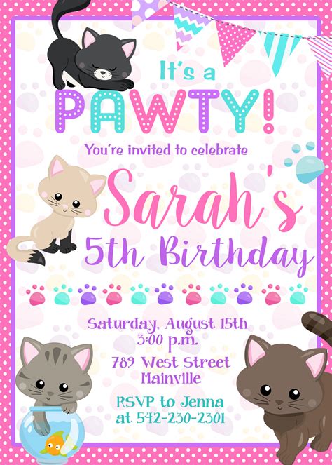 Cat Kitty Birthday Party Invitation Digital Or Printed On Storenvy
