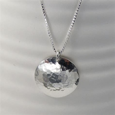 Sterling Silver Disc Pendant Necklace Hammered Finish Etsy
