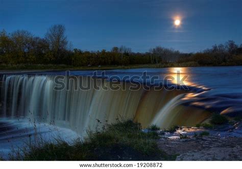 Full Moon Over Night Waterfall Stock Photo Edit Now 19208872