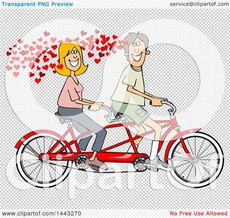 Clipart Of A Cartoon In Love Caucasian Couple Riding A Tandem Bike With Hearts Royalty Free