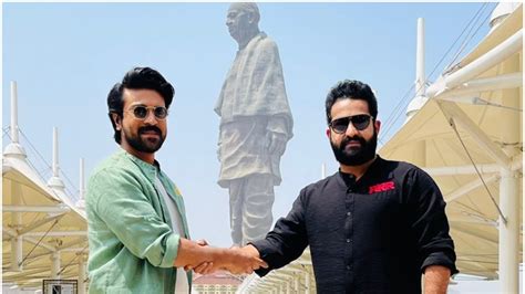 Ram Charan And Jr Ntr Promote Rrr At Statue Of Unity With Their Signature Handshake Pose News18