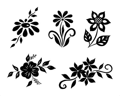 Arreglos De Silueta De Flores Dibujadas A Mano Vector Premium