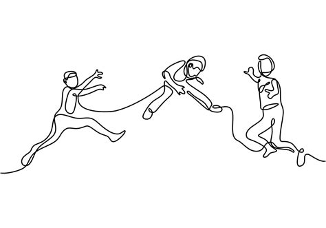 Happy Jumping Children Continuous One Line Drawing A Little Kids Play