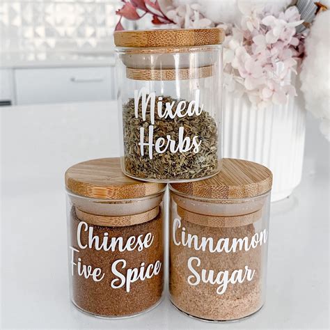 Spice Jars With Labels75ml Glass Jar With Bamboo Lidspice Etsy