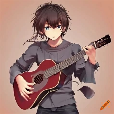 Anime Boy Playing Guitar With Passion