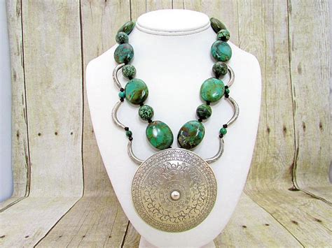 Turquoise And Hill Tribes Silver Statement Necklace T By