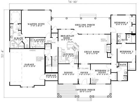 2500 Sq Ft One Level 4 Bedroom House Plans First Floor Plan Of