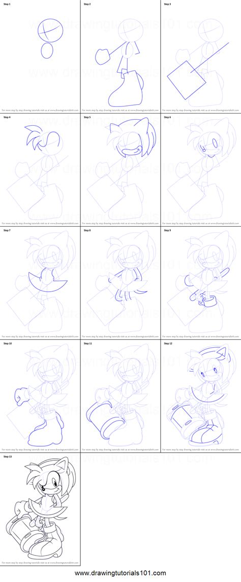 How To Draw Amy Rose From Sonic The Hedgehog Printable Step By Step