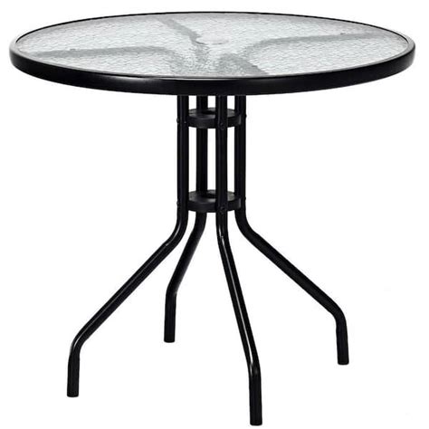 Casainc 32 In Black Round Metal Outdoor Dining Table With Umbrella