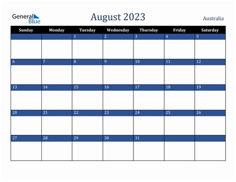 August 2023 Australia Holiday Calendar