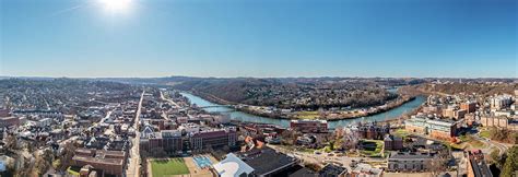 Aerial Drone View Of The Downtown And University In Morgantown West