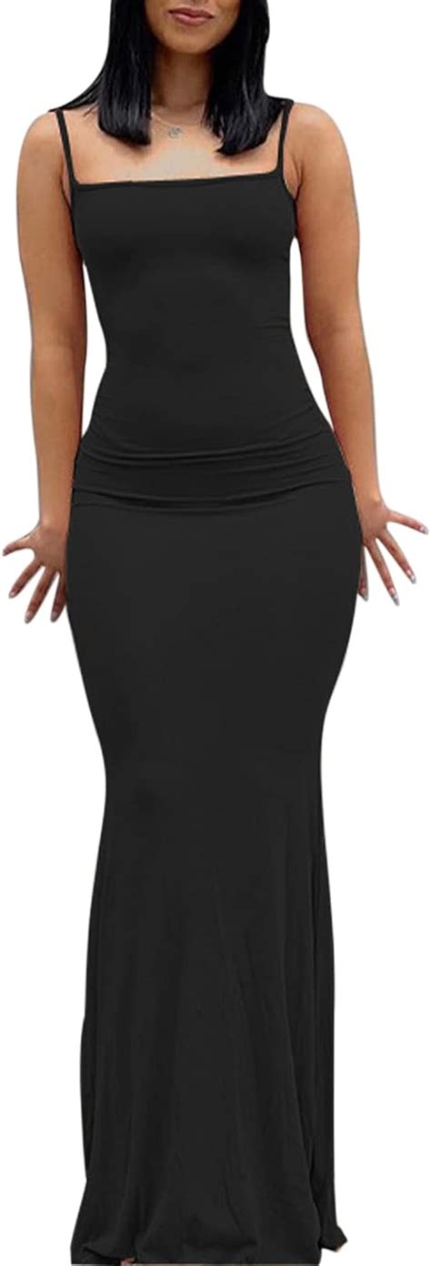 Abyovrt Women Sexy Bodycon Maxi Dress Sleeveless Solid Color Slip Dress Elegant Long Cami