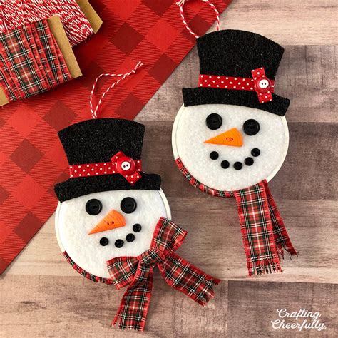 Diy Snowman Hoop Ornament In 2021 Diy Snowman Fun Holiday Crafts
