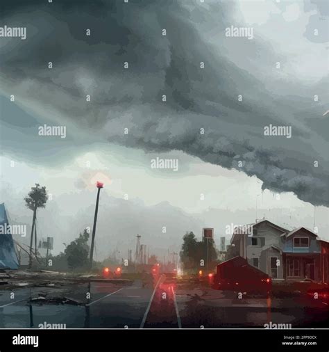 Tornado disaster. Natural disaster with hurricane. Power twisted storm