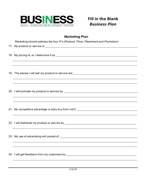 Business Plan Template Pdf Fill In The Blanks Pdf Template