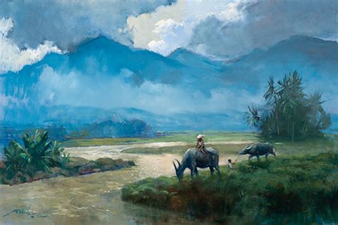 Landscape painting, also known as landscape art, is the depiction of natural scenery such as mountains, valleys, trees, rivers, and forests, especially where the main subject is a wide view—with its elements arranged into a coherent composition. Basoeki Abdullah - Buffalos along the Riverside | Painting ...