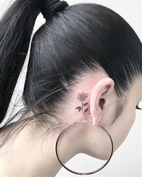 Rose Tattoo Behind The Ear