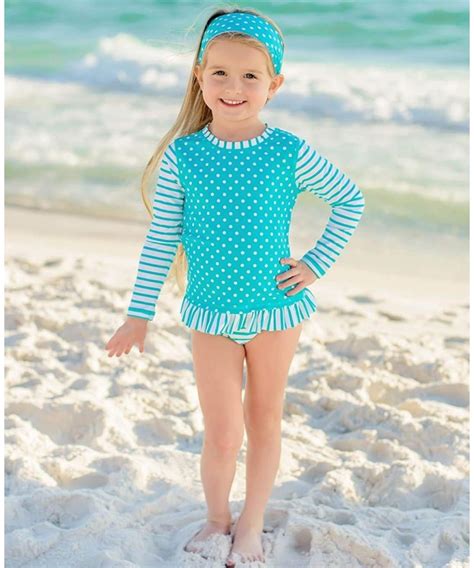 Little Girls Long Sleeve Rash Guard 2 Piece Swimsuit Set Stripes