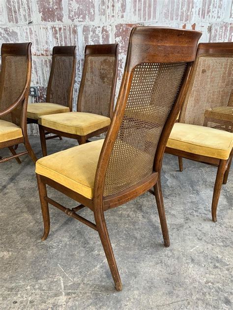 Use the wedges, or spatulas, to push the cane webbing in part way. Midcentury High Back Cane Dining Chairs by Drexel at 1stDibs