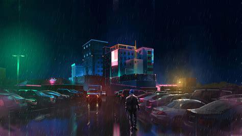 Neon Man Walking In Rain 4k Wallpaperhd Artist Wallpapers4k