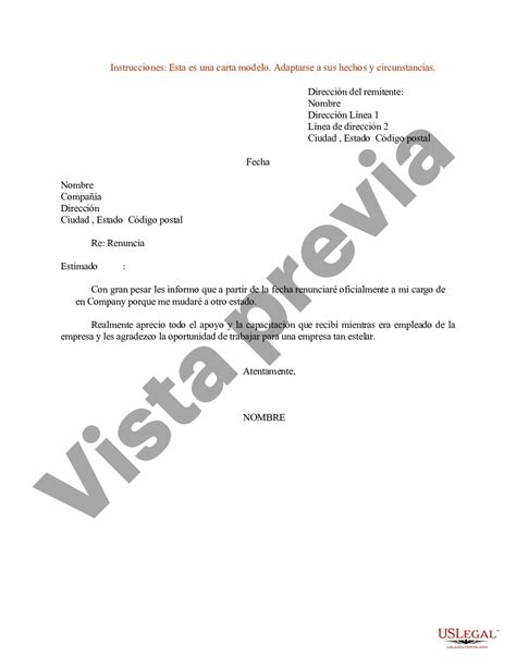 Ejemplo De Carta De Renuncia Reubicación Ejemplo Carta Us Legal Forms