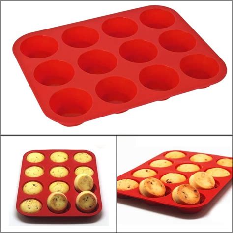 Lackingone Muffin Cupcake Pans 12 Round Cup Silicone Baking Mold