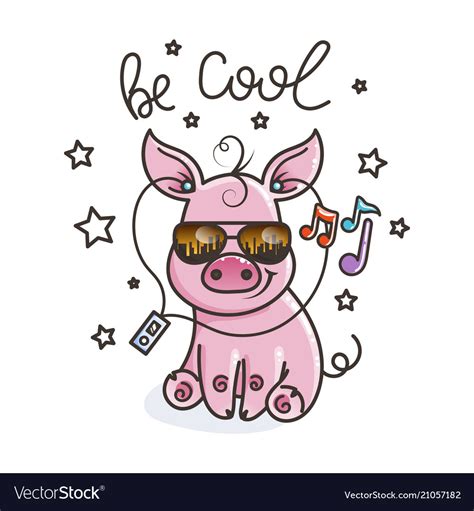 Cute Cartoon Baby Pig In A Cool Sunglasses Vector Image