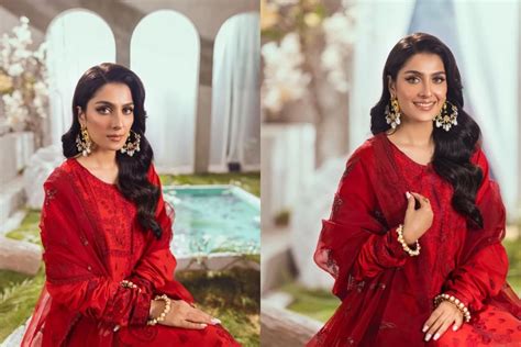 Pakistani Actress Ayeza Khan Radiates Royalty In Red Outfit See Pics