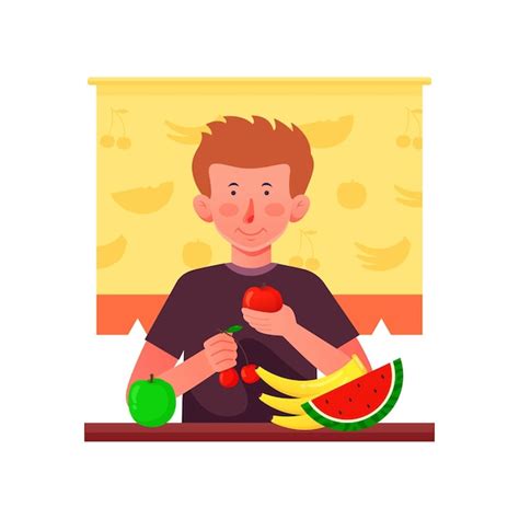 Premium Vector Boy Eating Fruit Illustration