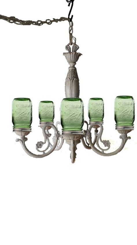 Mason Jar Chandelier With Green Jars Mason By Muttonhollowcottage