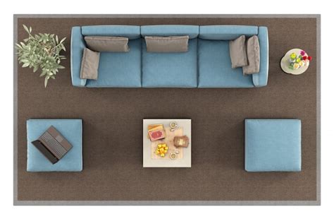 Premium Photo Top View Of A Modern Blue Sofa On Carpet