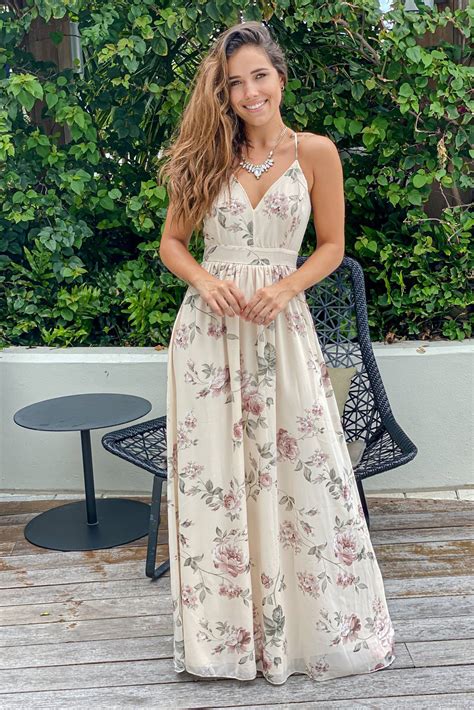 Cream Floral Maxi Dress With Lace Back Floral Maxi Dress Maxi Dress