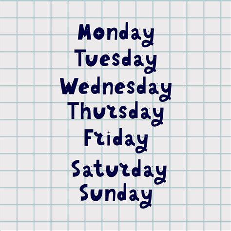 Handwritten Days Of Week Sunday Monday Tuesday Wednesday Thursday