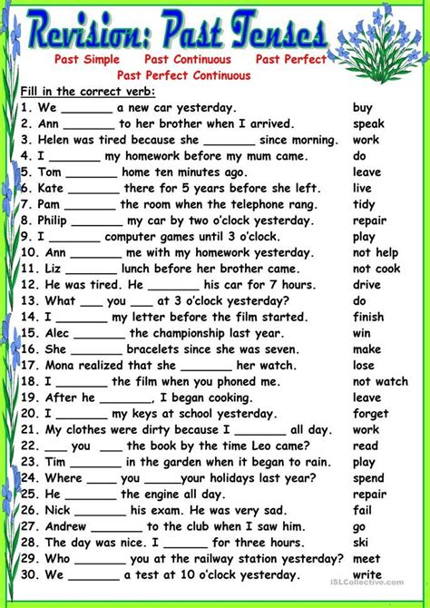 Revisionpast Tenses English Esl Worksheets For Distance Learning And