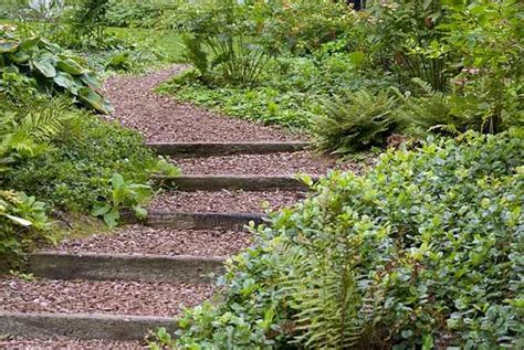 This is often used on basement stairs during a basement finishing project, on deck projects. Wooden Outdoor Stairs and Landscaping Steps on Slope, Natural Landscaping Ideas