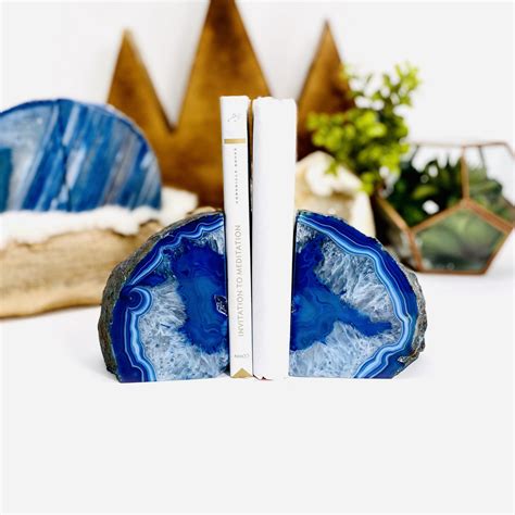 Blue Agate Bookend Pair 6 To 9 Lb Geode Bookend Home Etsy In 2021