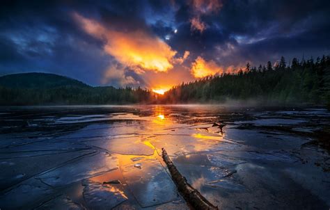 Wallpaper Forest The Sky Sunset Mountains Lake Reflection Images