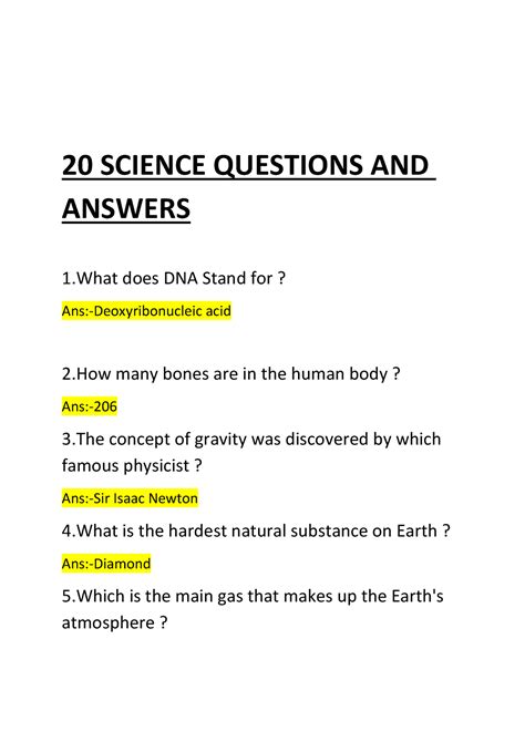 Science Quiz 20 Science Questions And Answers 1 Does Dna Stand For