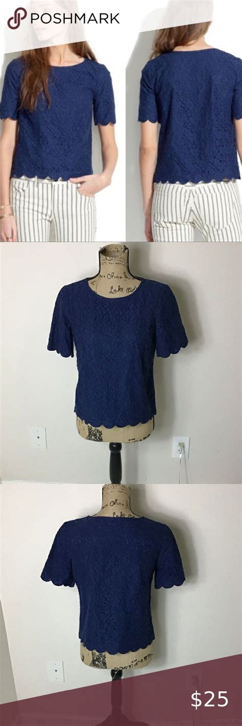 Sold Madewell Blue Scallop Short Sleeve Lace Top Lace Short Sleeve
