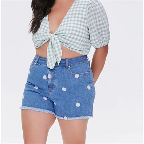 Forever 21 Shorts F2 Plus Size Daisy Denim Shorts With Stretch