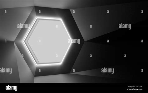 Abstract Geometry Lit By A Neon White Hexagonal Lamp Soft Shadows 3d