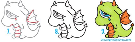 How To Draw A Cute Cartoon Dragon Crying Easy Step By Step Drawing