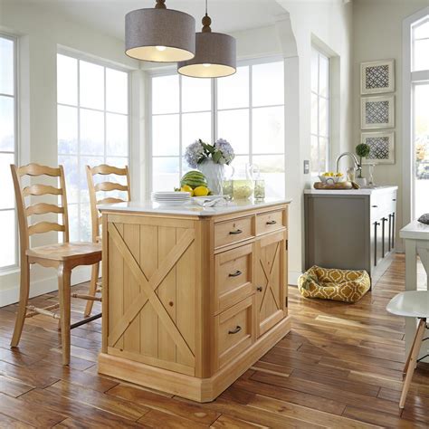 Home Styles Country Lodge Pine Kitchen Island With Quartz Top And Two