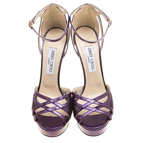 jimmy choo purple leather and lace laurita platform ankle strap sandals size 40 for sale at 1stdibs