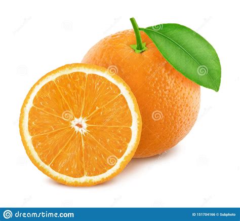 Whole And Halved Oranges Isolated On White Background Stock Photo