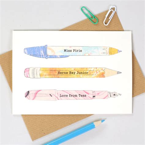 Personalised Teachers Pen And Pencil Thank You Card By Bombus