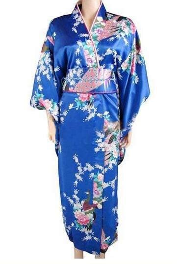 Promotion Blue Female Sexy Silk Kimono Japanese Style Vintage Yukata With Obi Evening Dress