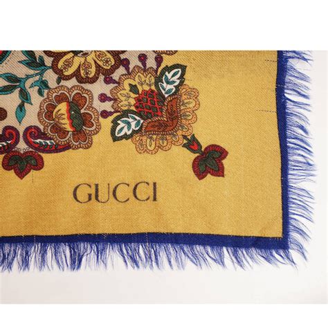 Vintage Gucci Wool Challis Shawl Scarf Floral Pattern 52” Square