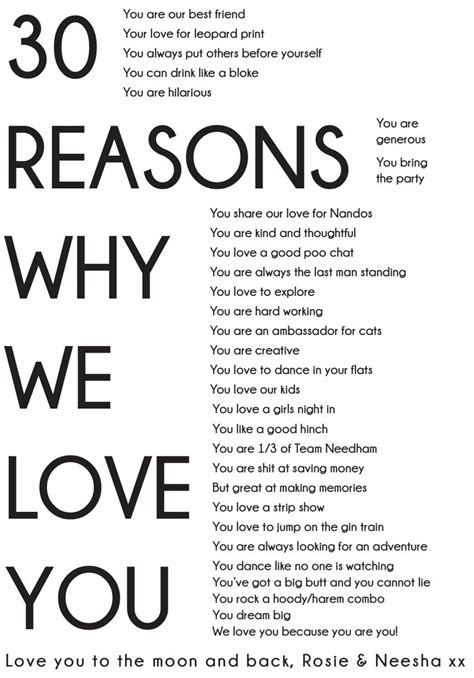 30 Reasons Why We I Love You Print Friend Picture Gift For Etsy