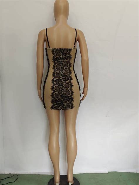 sexy womens lace mesh patchwork bodycon dress summer strap see through mini dresses clubwear